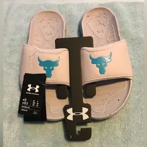 $70 Under Armour Project Rock 3 Men\'s Sz 8 Grey Blue Surf Slides Sandels Project The Rock Under Armour Grey Blue Surf Slides Sandals  main image 3